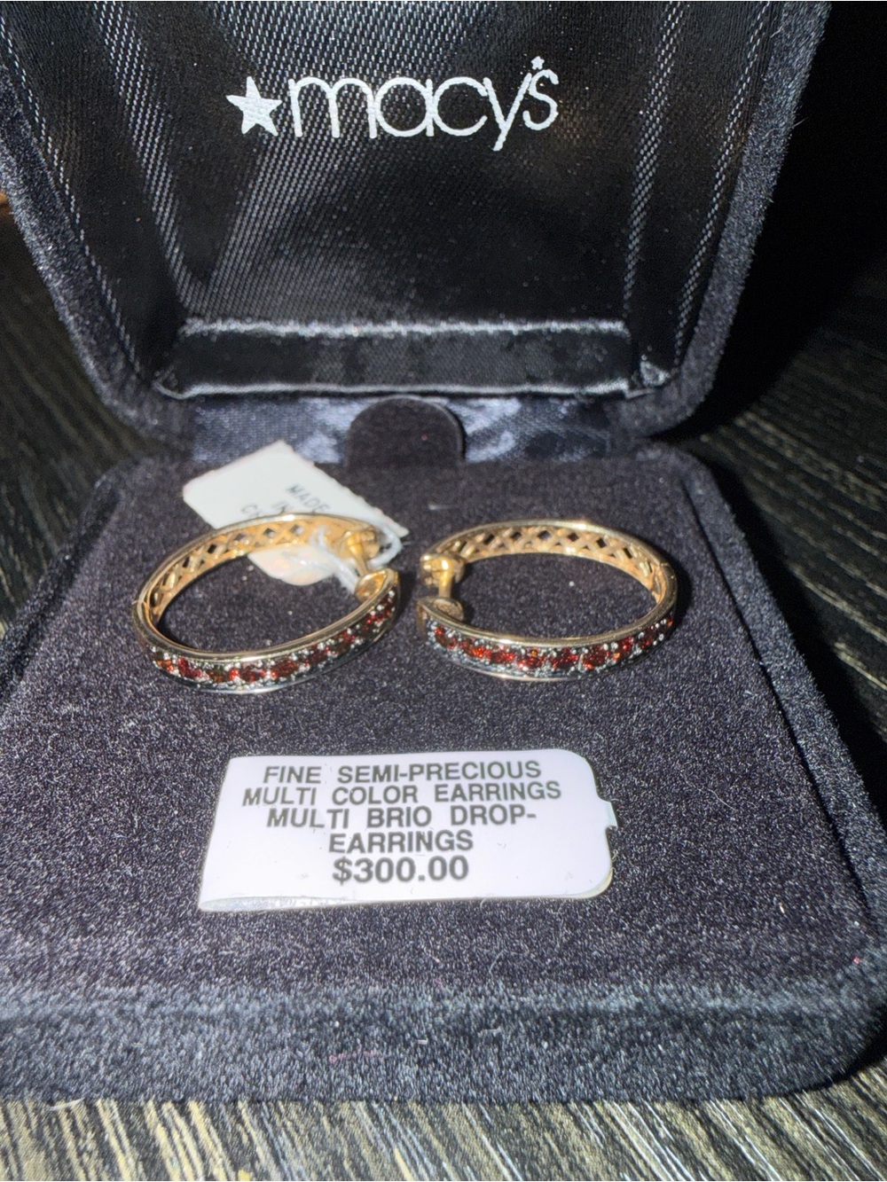 Macy's Gold Hoop Earrings with multi Color Stones